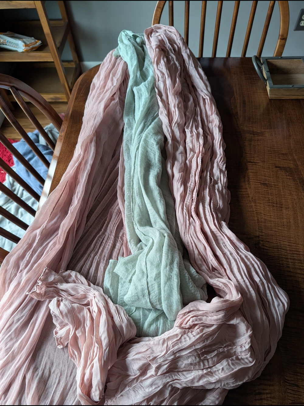 Decorative Light Pink and Mint Crinkled Scarf Trio